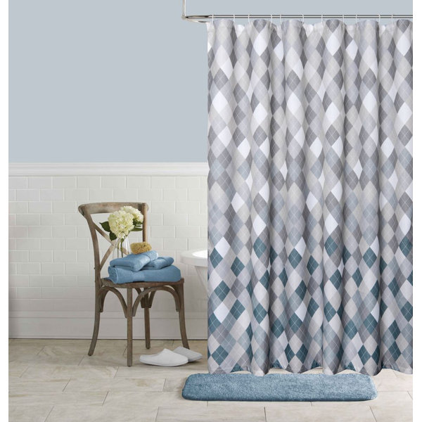 Oliver Waffle Shower Curtain With 12 Hooks 70x72 Washable